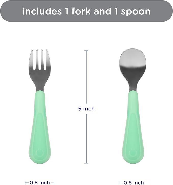 Ubbi Toddler Utensils Set, 2 Pack – Stainless Steel Fork & Spoon with Easy-Grip Silicone Handles, Kids Silverware for Self-Feeding & Baby-Led Weaning, BPA-Free Dishwasher Safe, Sugar Snap Green