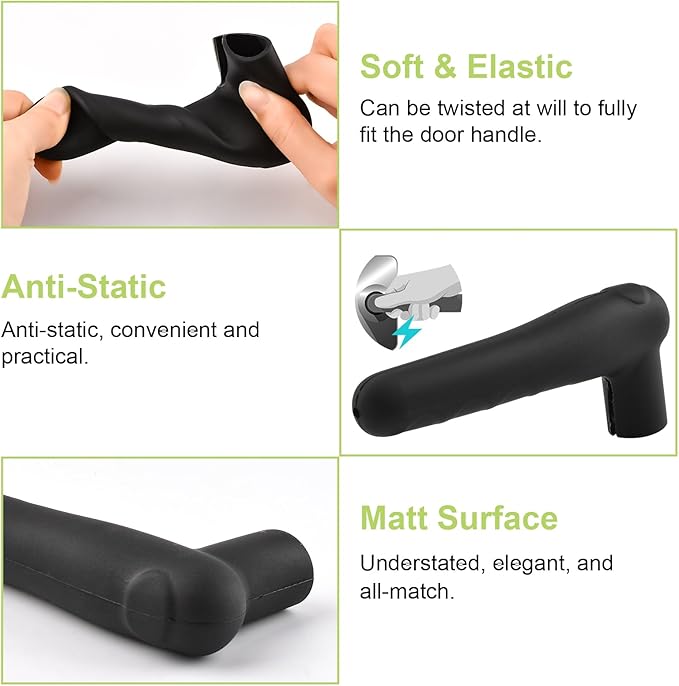 Door Handle Covers, 2Pcs Black Silicone Door Handle Glove Covers Door Knob Covers Anti-Slip Safety Door Lever Protectors with Anti-Collision Adhesive Strip for Flat Square Door Levers