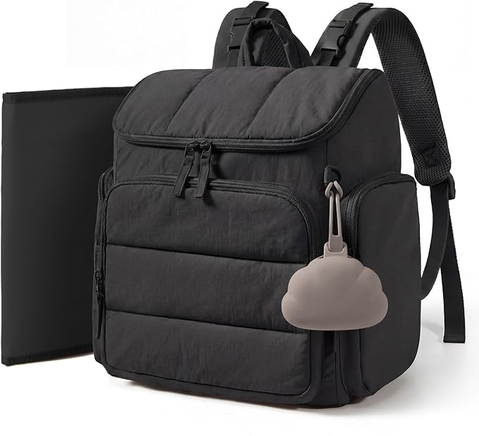 mommore Diaper Bag Backpack, Baby Bag with Waterproof Changing Pad and Stroller Straps for Toddler, Diaper Backpack for Mom Dads with Insulated Pockets & Pacifier Case, Baby Essential, Black
