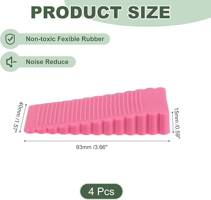 uxcell 4 Pcs Door Stoppers for Bottom of Door, 15mm/0.59 Inch Door Stops, Rubber Door Stopper Wedge Anti Slip, Window Stopper Door Stackable, Pink