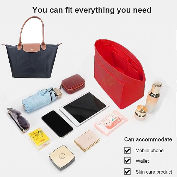 Lckaey Purse Organizer Insert for Le Pliage (Large) Handbags Insert Organizer1012crimson-L