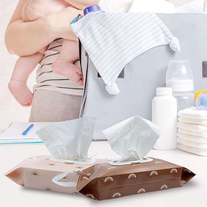 4 Pack Baby Wipes Dispenser [New Version-One Press Open],Portable Wipe Pouch,Refillable Wipe Holder, Baby Wipes Container Reusable Wet Wipes Bags Pouch for Travel