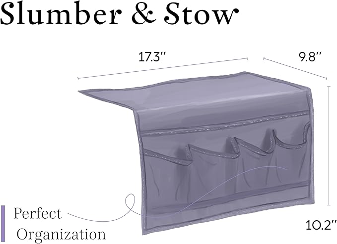 Slumber & Stow Hanging Bedside Caddy - 5 Pocket Bed Caddy Organizer for Tablets, Magazines, Phone, Glasses, Remotes & More - Ideal Storage For Dorm, Bedroom & Living Areas - 10"x17.3"