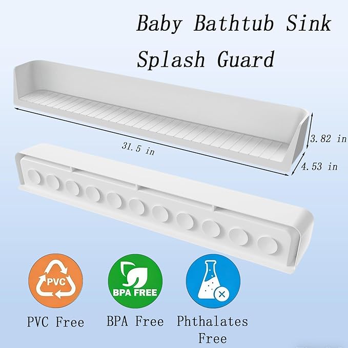 Baby Bathtub Sink Splash Guard and Bath Toy Holder with 11 Strong Suction Cups，Silicone Bath Tray for Tub，Suitable Kids Bathroom Accessories (Gray)