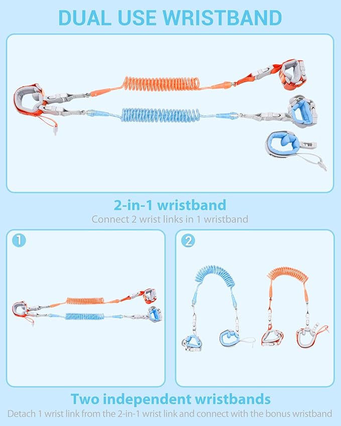 Anti Lost Wrist Link, 2 in 1 Upgrade Toddlers Safety Wristband Leash with Key & Lock, Dual Length 6.56ft Kids Walking Harness for Supermarket Mall Airport Amusement Park Zoo Travel
