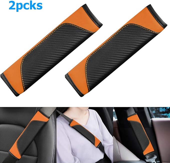 AUCELI 2PCS Car Seat Belt Cover, Carbon Fiber Seatbelt Shoulder Strap Covers, Breathable Leather Soft Harness Pad Protect Your Neck and Shoulder Compatible with Cars