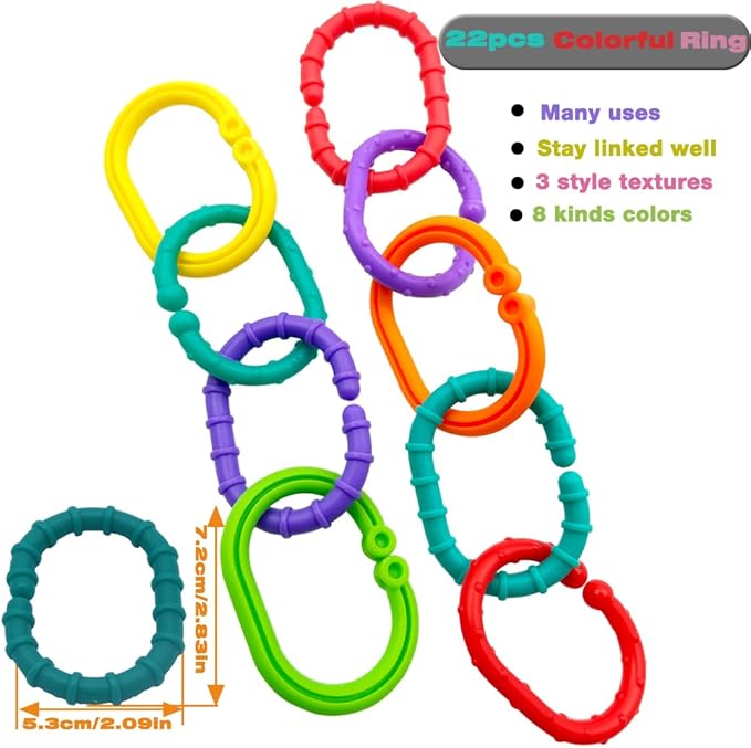 Baby Toys Links-to-Go Car Seat and Hanging Stroller Ring Toy, Larger Connecting Ring Travel Accessory Set