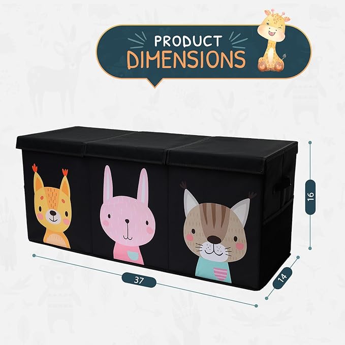 SoftOwl Extra Large Toy Storage Organizer with Lid - Sturdy, Collapsible Toy Chest Storage Box with Cute Design - Toys Bin with Dividers for Kids, Boys, Girls, Nursery, Bedroom, Play room 37"x16"x14"