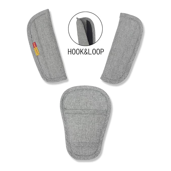 3 Pieces Baby Stroller Car Seat Strap Covers and Crotch Pad Combo Grey, Universal Soft Strap Covers for Newborns Infants Kids Child