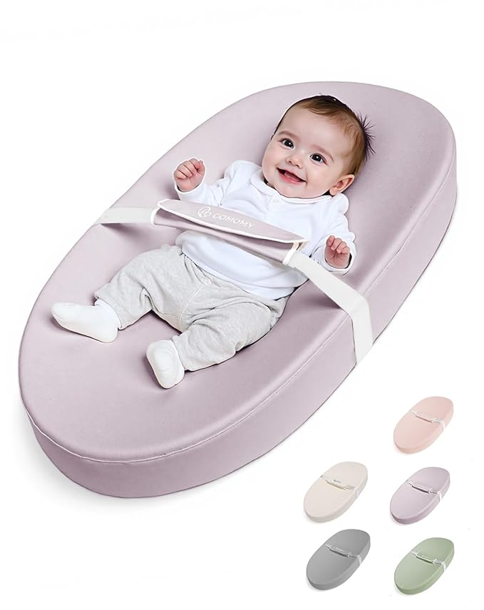 COMOMY Baby Changing Pad with Wipeable & Waterproof PU Cover, Contoured Diaper Changing Pad for Dresser with Non-Slip Safety Belt, Portable and Lightweight, Large Cushioned Foam, Lavender