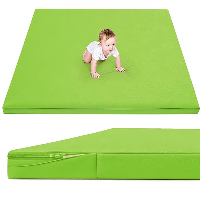 Waterproof Baby Play Mat for Floor 1.3"Thick Memory Foam 47 * 47 Cushion Playpen Playmat Tummy Time Crawling Mat Nursery Rug Pad Mattress Create Soft & Safe Area for Infants,Toddler,Kids,Green