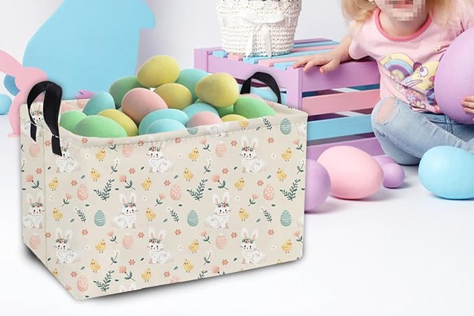 Essme Rectangular Shelf Basket for Kids, Toy Organizer, Easter Gift. (Flower Easter Eggs)