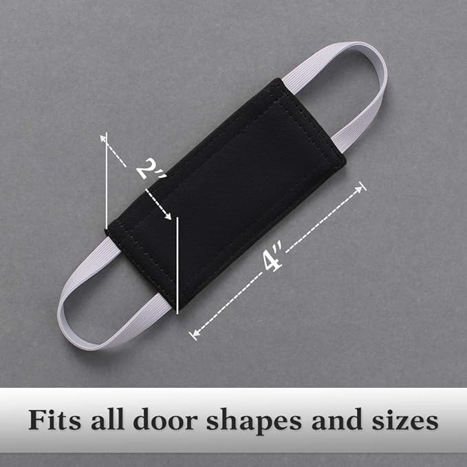 PONY DANCE Baby Door Latch Cover Closer - Nursery Door Silencer with Strong Elastic Straps, Thick Solid Cushion for Noise Reduction, Prevents Slamming, 3 Pieces, 4W x 2L Inches, Black