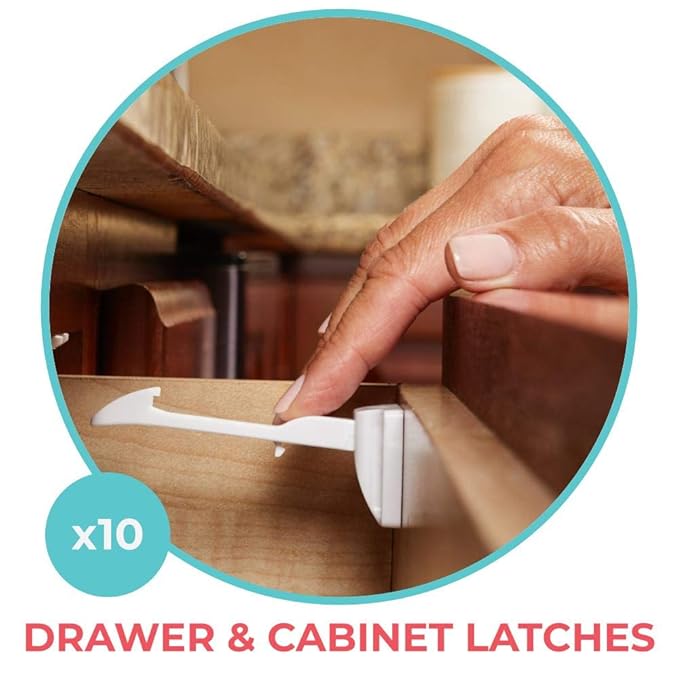 Toddleroo by North States Childproofing Starter Set 2 Door Knob Covers, 34 Plug Protectors, 10 Drawer & Cabinet Latches. Baby-Proof with Confidence (46 Piece Set, White)