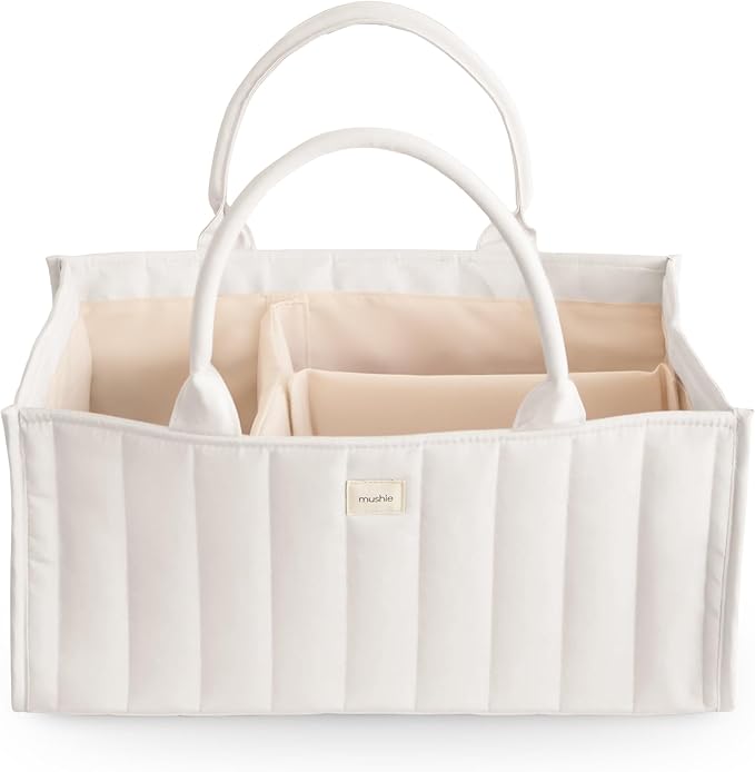 mushie Baby Diaper Caddy | Newborn Essentials Organizer for Diaper Changing Station (Ivory)