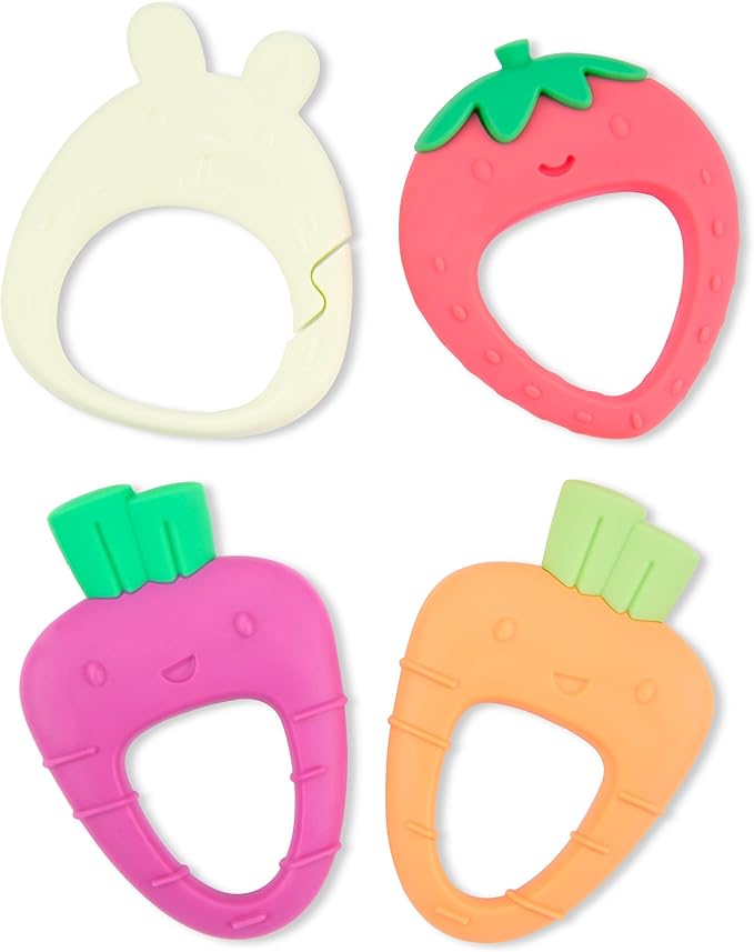 Skip Hop Soft Silicone Baby Teething Ring Toys Farmstand Teethe & Play Toy Set of 4, BPA-Free, Age 3m+