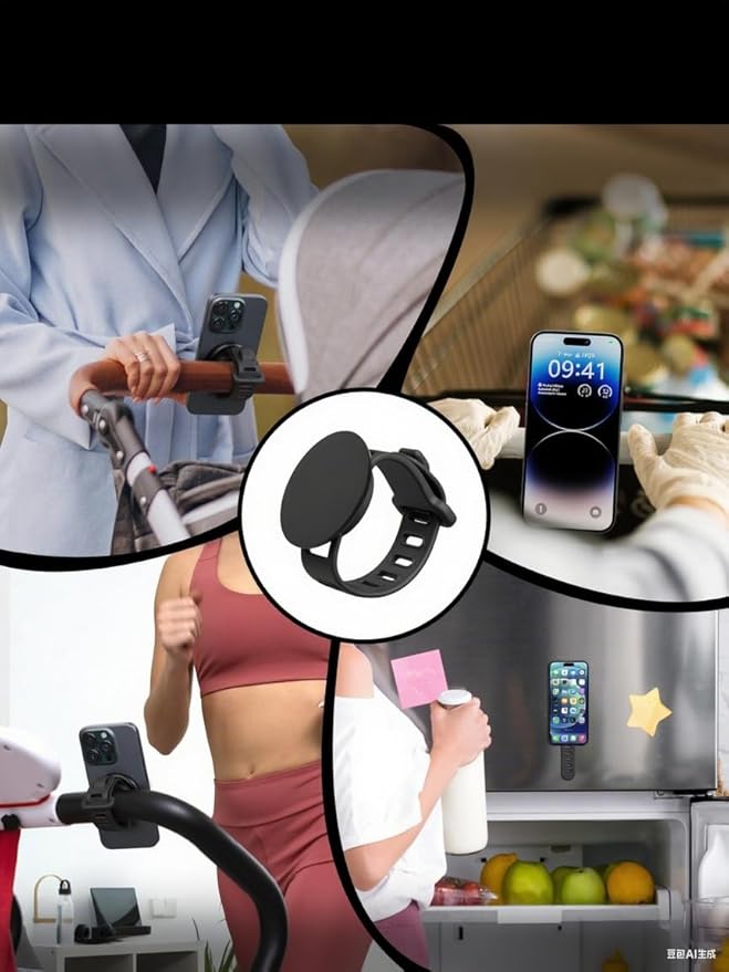 Stroller Phone Holder Universal Phone Holder for Stroller Strong magnetic phone holder with adjustable strap, stable and safe, compatible with fitness equipment, strollers, shopping carts, White