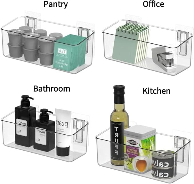 BIINONE No-Drill Adhesive Wall Mounted Storage Organizer - 2 Pack Set for Bath Toys Storage, Kitchen, Bathroom & Pantry, Laundry Utility Room Storage Bins