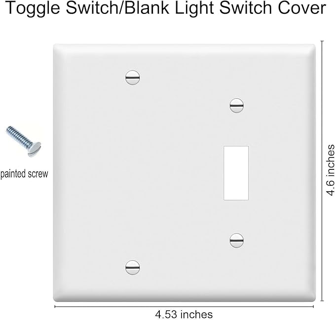 Toggle Switch/Blank Wall Plates 2-Gang Switch Outlet Electrical Cover Plate Unbreakable Thermoplastic Faceplate for Light Receptacle Outlet Switch, White (2 Pack)