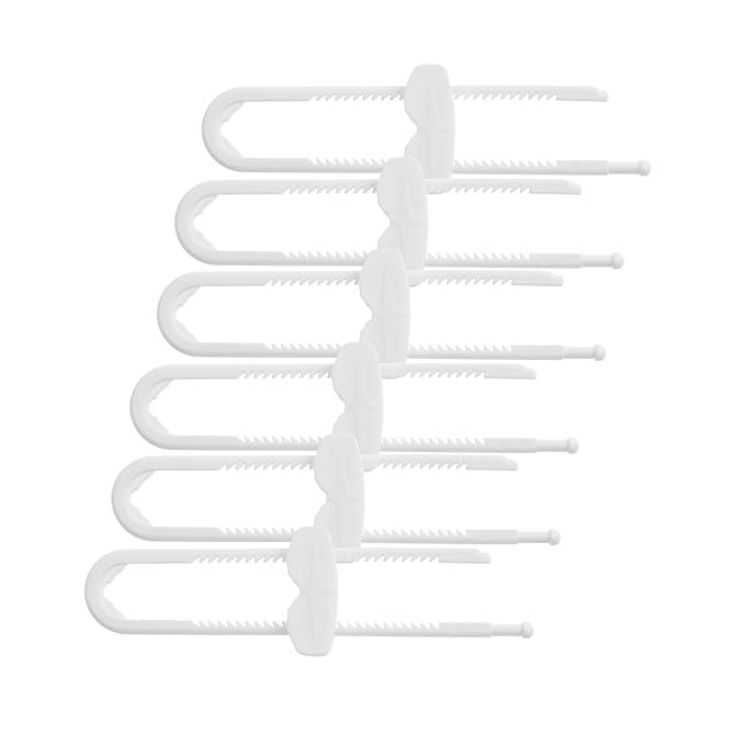 Dreambaby Sliding Cabinet Locks - Child Proof Cabinet Latches - For Kitchen, Bathroom Storage Doors Handles & Knobs - Suitable for Round & D-Shaped Handles - 6 Pack - White - Model L715