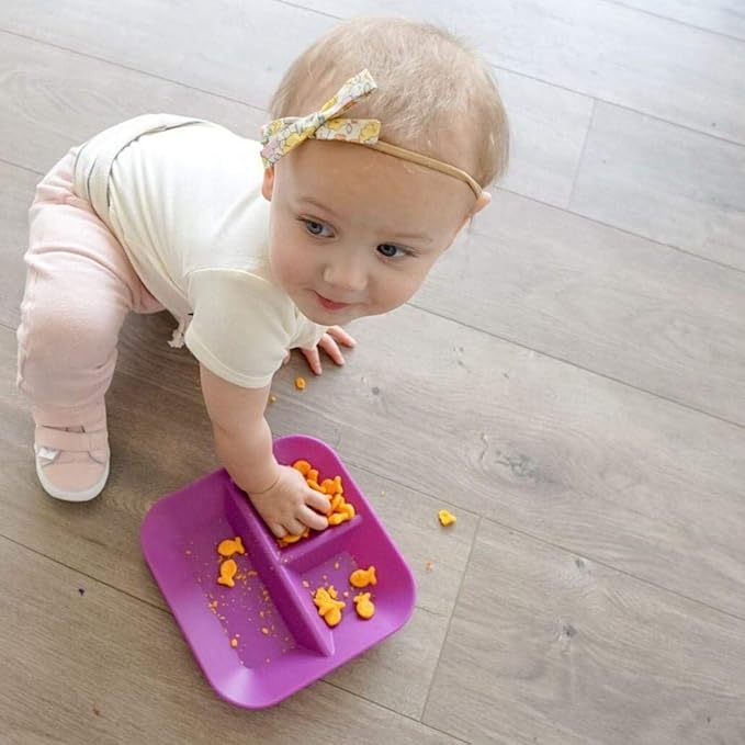 | 100% Silicone Plates for Babies & Kids | MADE IN THE USA | BPA, BPS, Lead, Cadmium, PVC, & Phthalate Free | Children's Divided Placemat Set | Plum, 2 pack