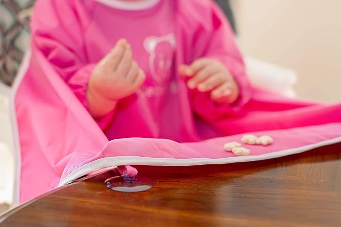 Baby Led Weaning BLW Long Sleeve Apron Bib for 6-12 Months Old with Suction Cups for Infant and Toddlers (Pink, 6-12)