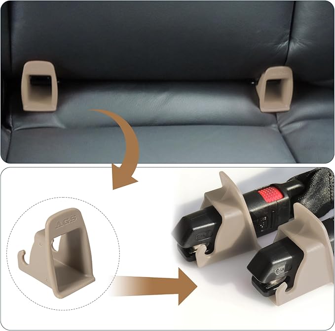 ISOFIX Interface Belt Latch Guide, 2Pcs Car Seat ISOFIX Interface Buckle Fixed Guide Groove Car Seat Bracket Connector (2Pcs Grey Brown)