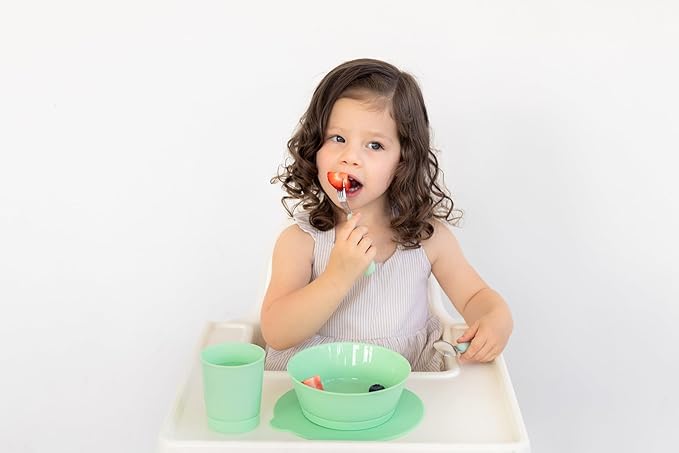 Ubbi Toddler Stainless Steel Fork & Spoon Set, 4-Pack – Silicone Easy-Grip Handles, Kids Self-Feeding Utensils, Baby-Led Weaning Essentials, Dishwasher Safe, Polaris Blue & Sugar Snap Green