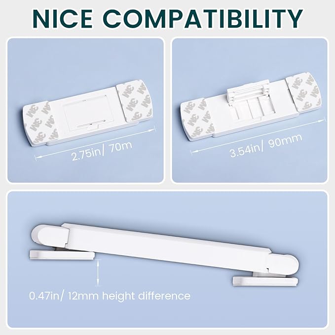 CLYMENE French Door Fridge Lock - Childproof, Adjustable, Easy Install - Cabinet Safety Latch Lock for Kids & Toddlers (White)