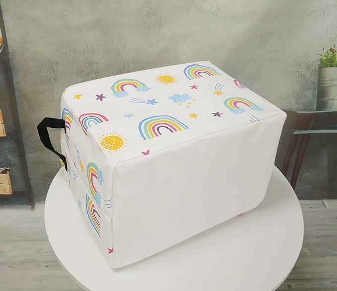 DUYIY Rectangle Gift Storage Basket Home Shelf Storage Basket Organizer Box Clothes Laundry Hamper Nursery Basket Laundry Basket with Handles (Rainbow)
