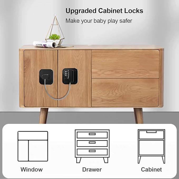 Heavy Duty Refrigerator Lock Cabinet Locks Child Safety Cabinet Locks Combination Fridge Lock for Cabinets Drawers Refrigerator (Black - 2Pack)