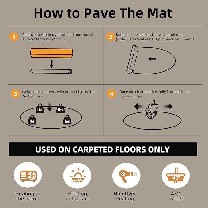 Office Chair Mat for Carpet - 36x36 Inch Plastic Computer Desk Floor Protectors for Chairs Clear Under Desk Rug Pad for Rolling Gaming Chair