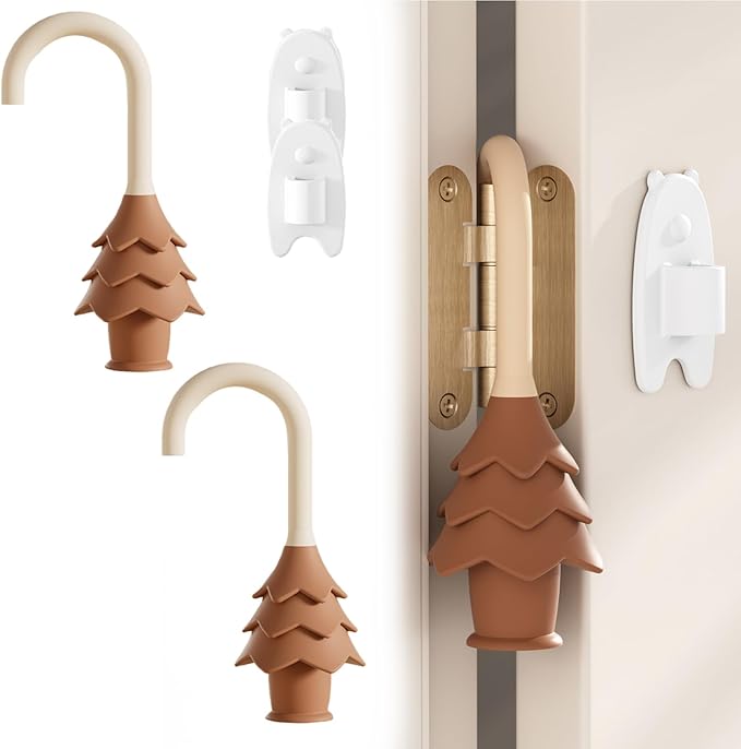 YOFENZO Christmas Tree Hanging Silicone Door Pinch Guard and Anti Door Slam Stopper,Child Safety Finger Pinch Guard,Baby Proofing Doors to Keep Door Open Stop Door from Slamming(2 PCS Khaki)