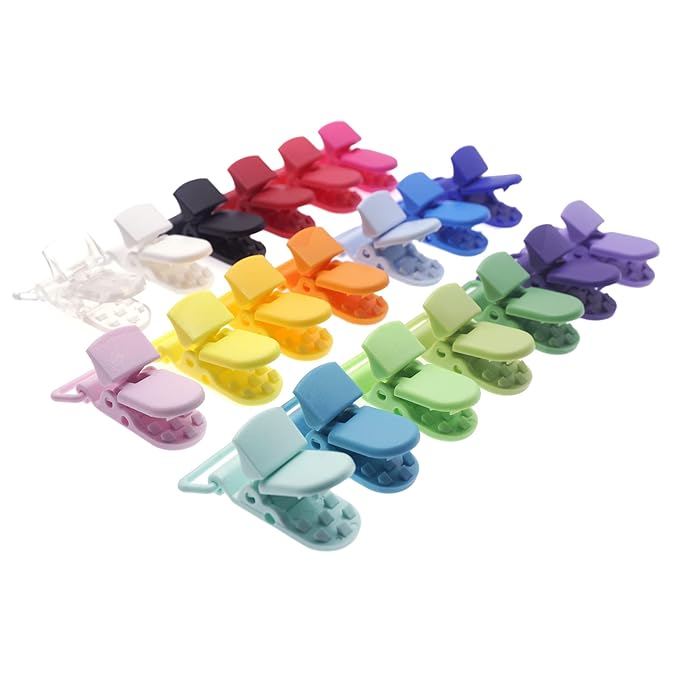 Sutoyuen 25Pcs Pacifier Clips Holders Suspender Mitten Binky Clip for DIY Dummy Chain Baby Blankets Bib Holder Suit for 20mm Ribbon (Mix 20 Color)