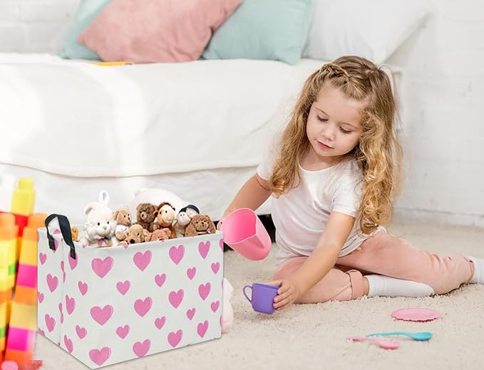 TIBAOLOVER Rectangular Pink Basket Heart Toy Basket Baby Girls Basket Love Gift Basket Cute Kids Toy Storage Bin Organizer Shelf Book Basket Love Room Decor(Pink Love)