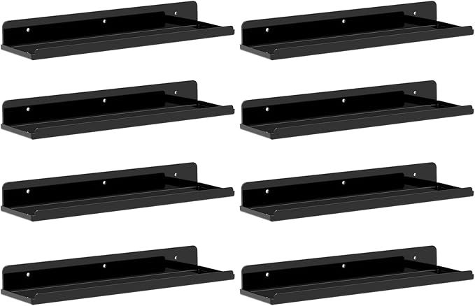 Lifewit Floating Shelves for Bathroom, 15" Clear Wall Organizer for Makeup, Perfume, Figures, Photo, Decor Shelf for Nursery, Living Room, Bedroom, Kitchen, Over Toilet Storage Rack, Black, 8 Pack