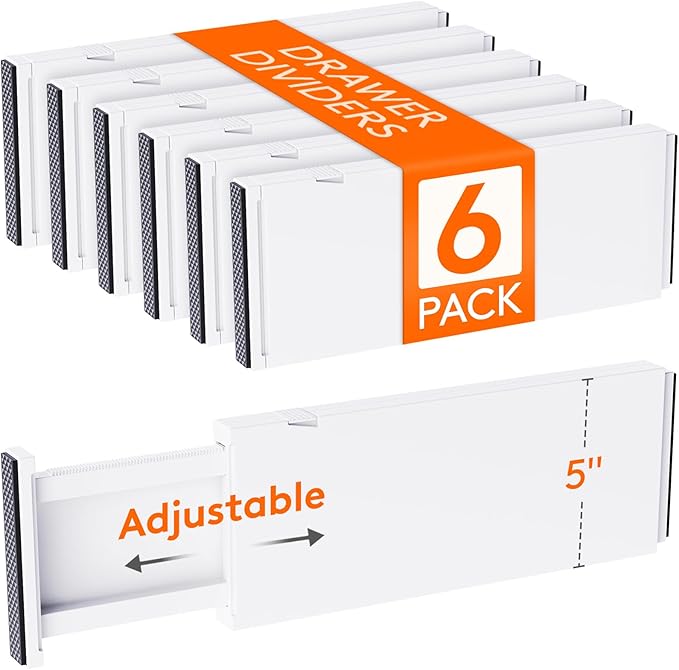 Lifewit 6 Pack Drawer Dividers 5" High, 13.5-22" Adjustable Clothes Organizers, Expandable Dresser Separators in Bedroom/Bathroom/Kitchen/Office, PLS5
