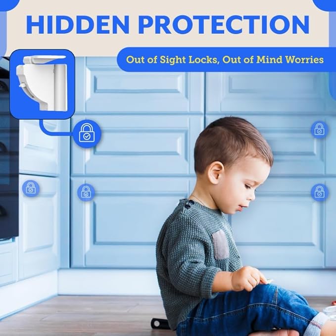Eco-Baby Magnetic Cabinet Locks for Babies - Keyless, White, 20 Pack and 3 Keys