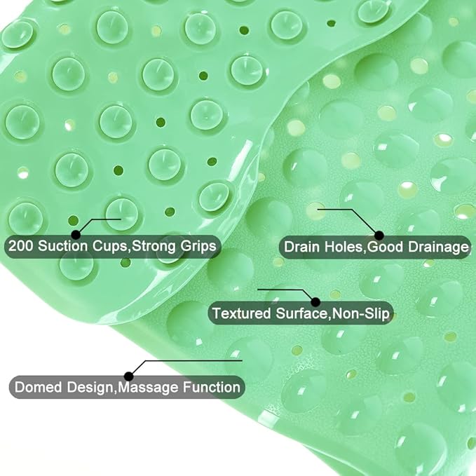 Tree Bud Bathtub Mats for Shower Tub Non-Slip Bath Mat 39 x 16 Inch Extra Long Shower Mat, Bath Tub Mat for Bathroom with Machine Washable, BPA Free for Kids (Pea Green)