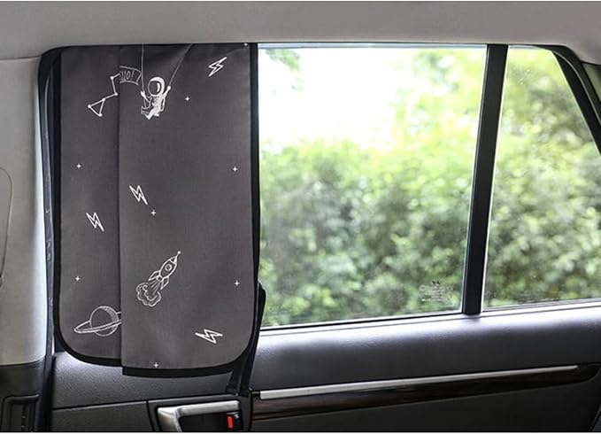 BEBEDECO Magnetic Car Sun Shade Curtain for Side Window – Sun Blocker and UV Protector for Baby, Kids, and Pets – Universal Fit with Built-in Magnets for Steel-Framed Door (Moon)