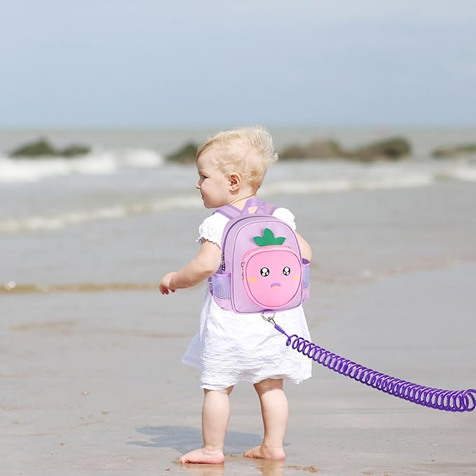 Accmor Toddler Backpack with Leash, 4 in 1 Kid Mini Backpacks with Anti Lost Wrist Link, Cute Child Harness Bag Rein for Outdoor, Peach Back Pack with Strap Tether for Baby Girl Aged 1-3 Years(Purple)