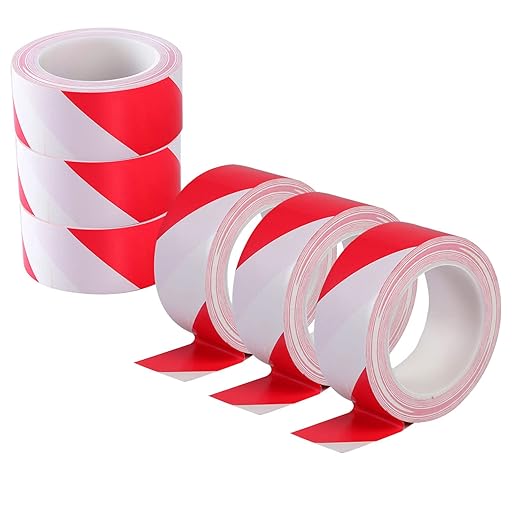 Hazard Warning Safety Stripe Tape Caution Tape Roll Waterproof Anti Slip Non-Abrasive Self-Adhesive Floor Marking Tape (2”x 36 Yards, Red-White, 6)