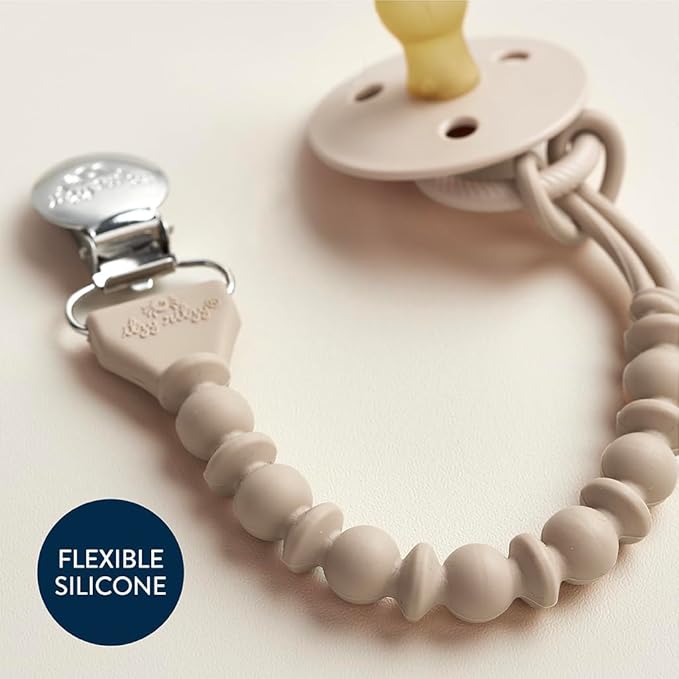 Itzy Ritzy Silicone Pacifier Clip – 100% Food Grade Silicone Pacifier Strap with Clip Keeps Pacifiers, Teethers & Small Toys in Place – Features One-Piece Design & Cord (Toast)