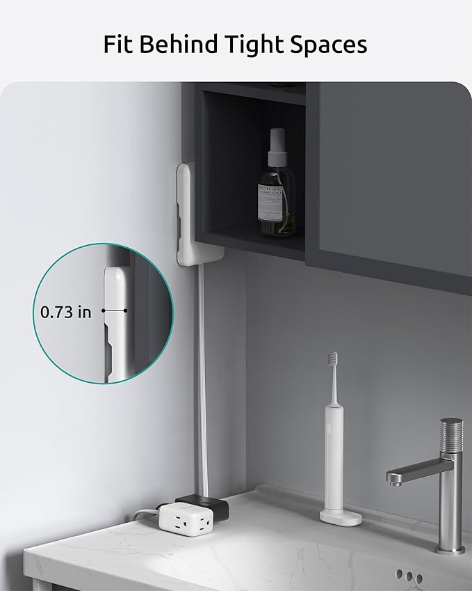 1.5FT Short Flat Extension Cord with 3 Outlets, Flat Wall Plug & Ultra-Thin Outlet Cover, ETL Listed, 13A/1625W, 900J Surge Protection, White Outlet Extender Plug Behind TV, Couch, Furniture