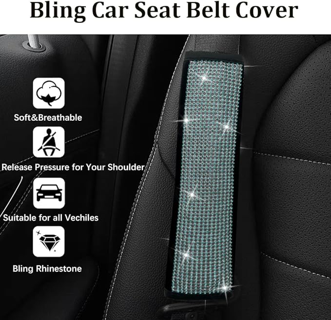 JDDRY Car Seat Belt Covers,Universal Car Seat Belt Pads,Seat Belt Cover Shoulder Pad,Bling Seat Belt Cover(Light Blue,2PC)