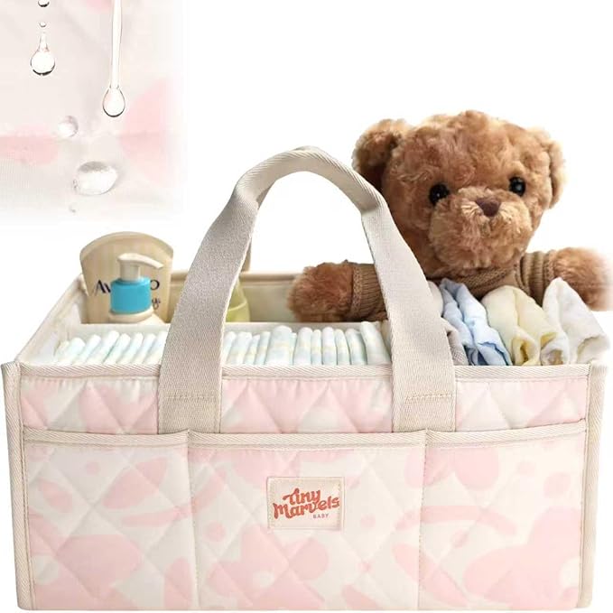 Tiny Marvels Diaper Caddy Organizer for New Parents, Baby Diaper Caddy with Water-Resistant Fabric, Structured Diaper Caddy Basket for Nursery, Car & Travel