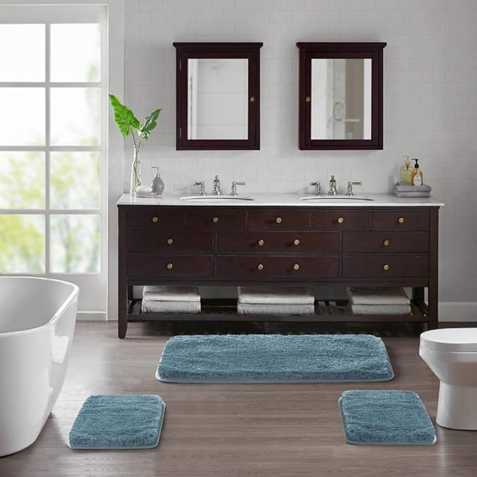 Suchtale Non Slip Bath Mat (16 x 24, Slate) Water Absorbent Soft Microfiber Shaggy Bath Mat Thick Plush Rug for Shower Machine Washable