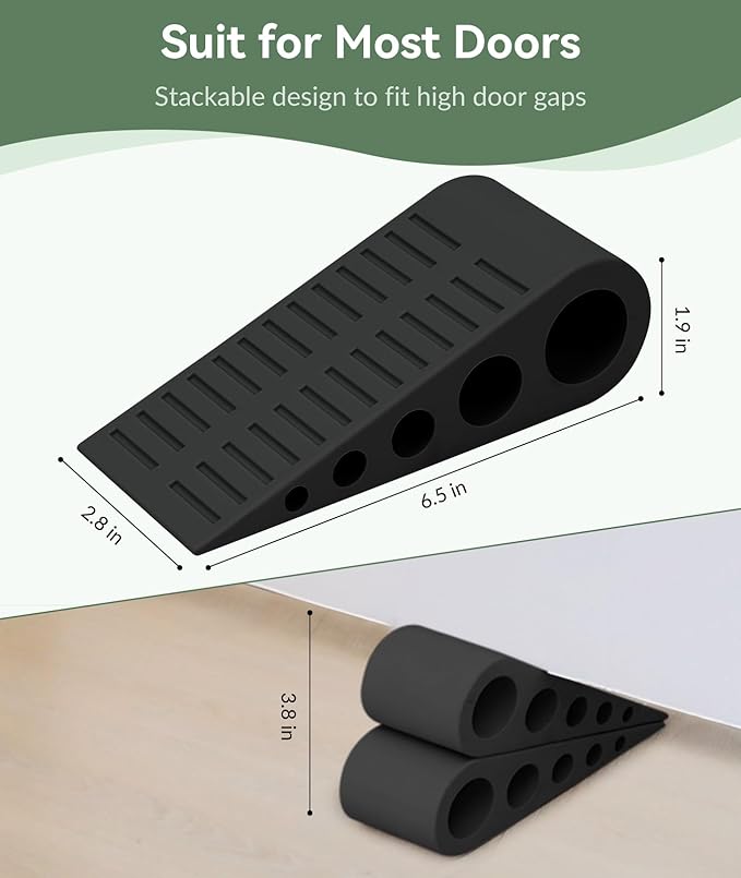 1.9 Inches Heavy Duty Door Stopper, 3 Pack Rubber Door Stop, Door Stoppers for Bottom of Door, Large Door Stopper Wedge for Home Office School (Black)