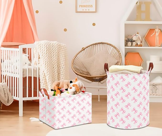 CLOCOR Large Laundry Basket,Waterproof Nursery Hamper,Collapsible Fabric Storage Container,Room Decor,Gift Basket（Star Bowknot