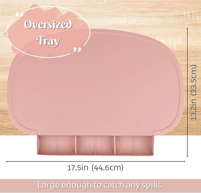 Silicone Placemat with Food Catching Pockets for Baby & Kid, Food Grade Silicone Non-Slip Toddler Food Place Mats with Raised Edges for Dining Table (Blush)